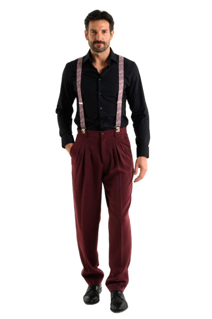 Fuchsia Paisley Print Men's Adjustable Suspenders