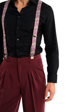 Load image into Gallery viewer, Fuchsia Paisley Print Men&#39;s Adjustable Suspenders
