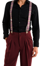 Load image into Gallery viewer, Fuchsia Paisley Print Men&#39;s Adjustable Suspenders
