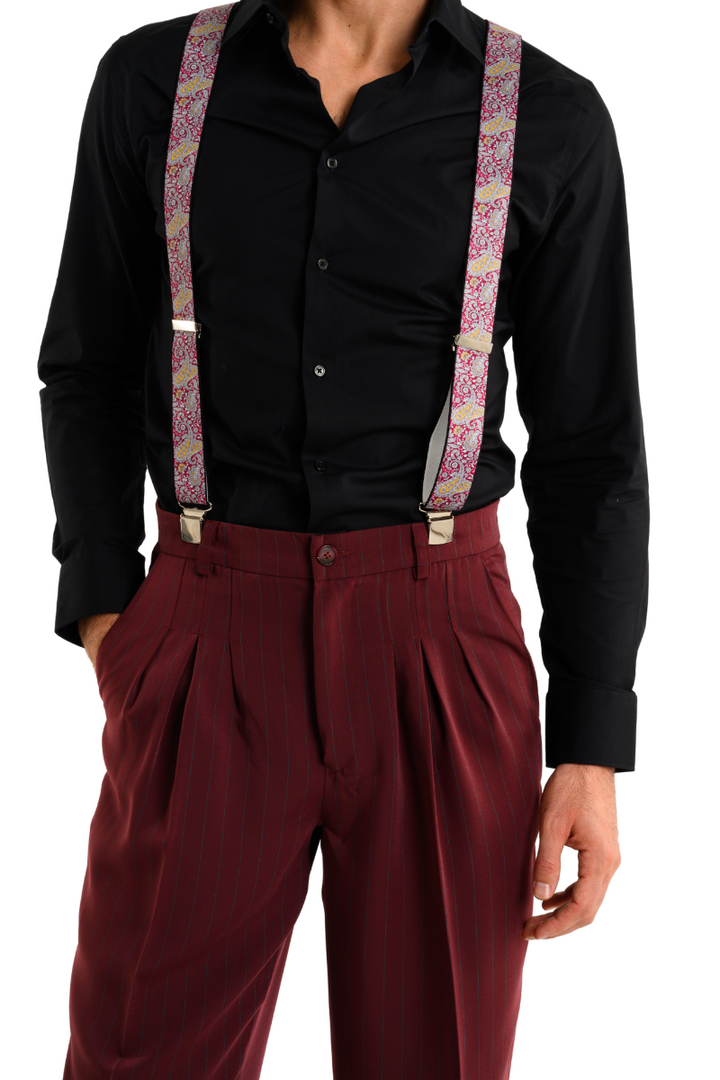 Fuchsia Paisley Print Men's Adjustable Suspenders