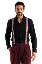 Load image into Gallery viewer, Fuchsia Paisley Print Men&#39;s Adjustable Suspenders
