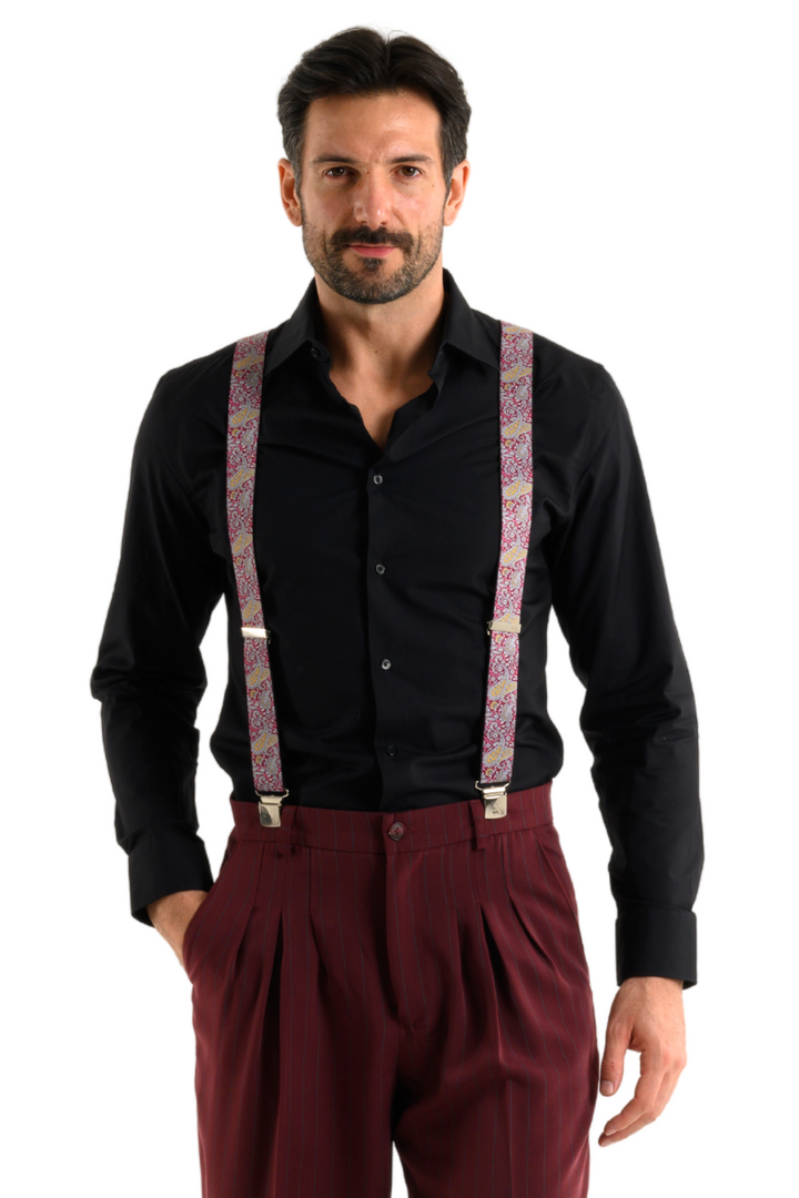 Fuchsia Paisley Print Men's Adjustable Suspenders