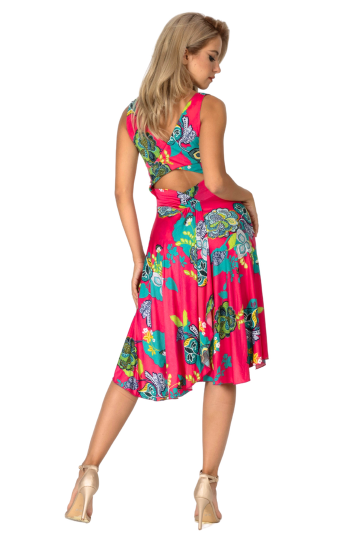 Fuchsia Vibrant Print Crisscross Back Dress