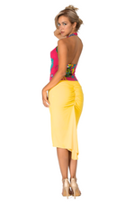 Load image into Gallery viewer, Fuchsia Vibrant Print Draped Halter Neck Dance Top
