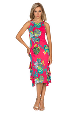 Load image into Gallery viewer, Fuchsia Vibrant Print Tango Dress With Side Ruffles
