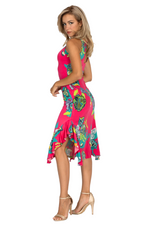 Load image into Gallery viewer, Fuchsia Vibrant Print Tango Dress With Side Ruffles
