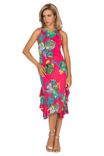 Load image into Gallery viewer, Fuchsia Vibrant Print Tango Dress With Side Ruffles
