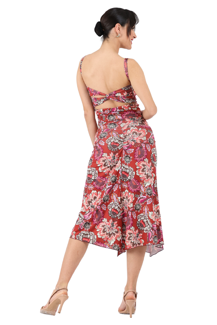 Garden Floral Print Gathered Tango Skirt with Slits