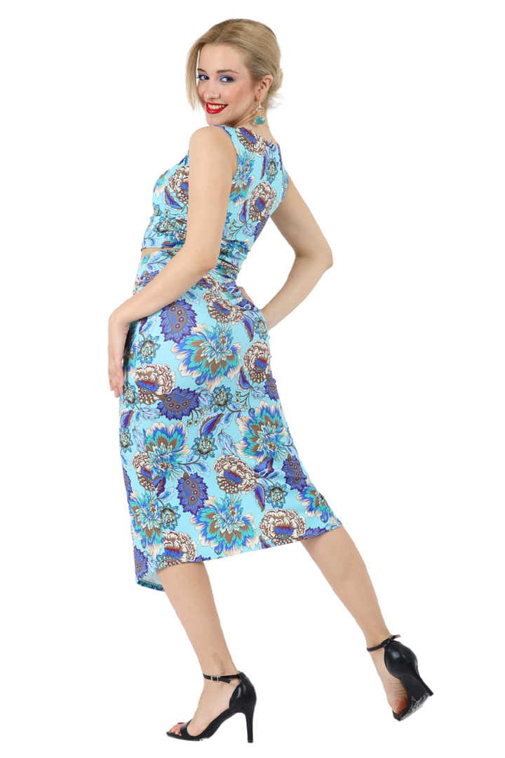 Garden Floral Print Pencil Skirt With Twist Detail