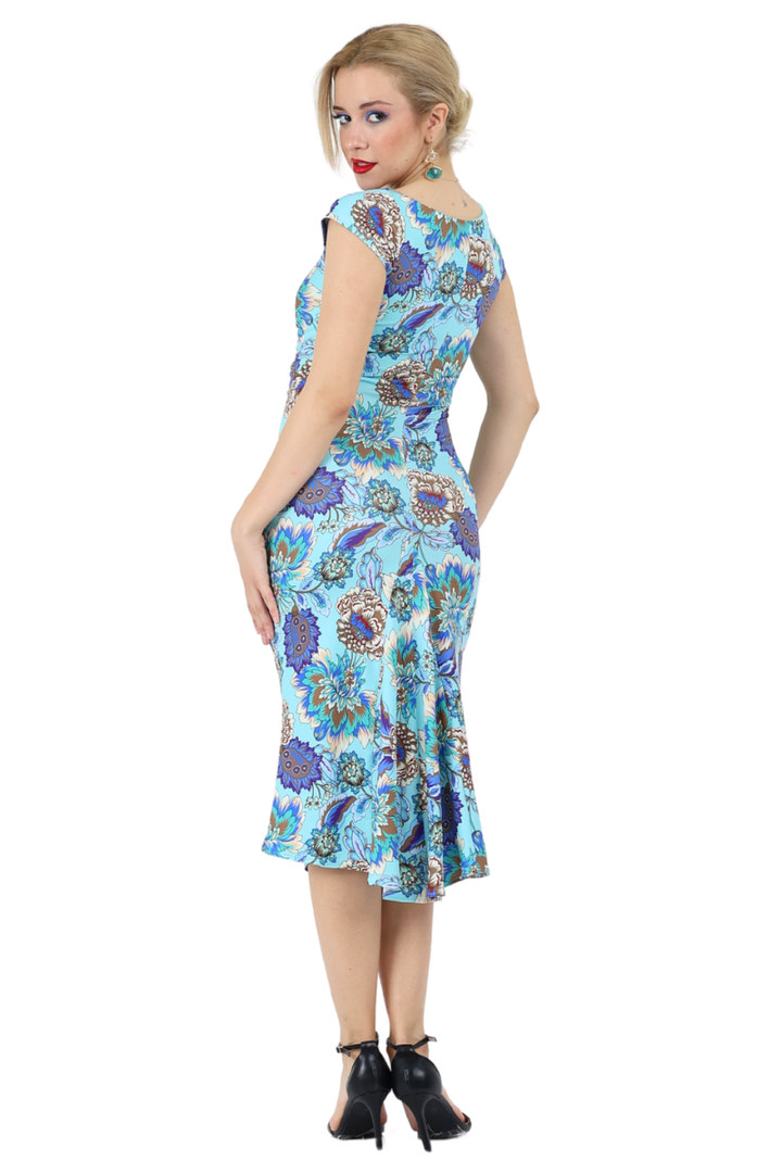 Garden Floral Print Dress With Gatherings