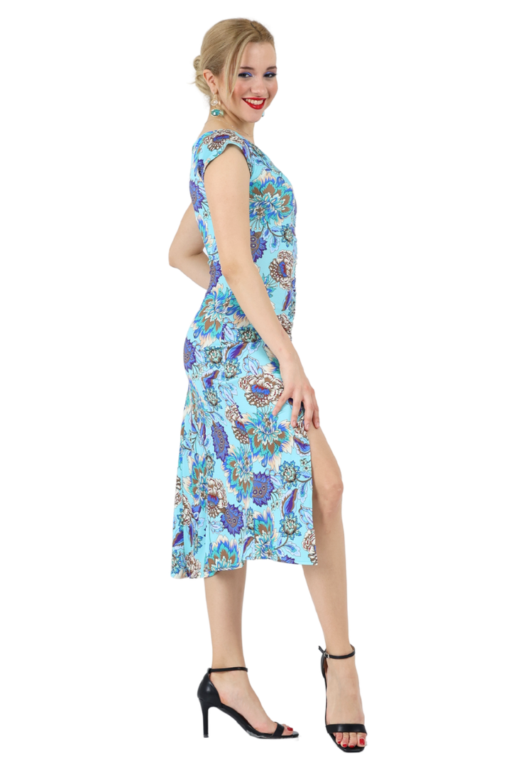 Garden Floral Print Dress With Gatherings