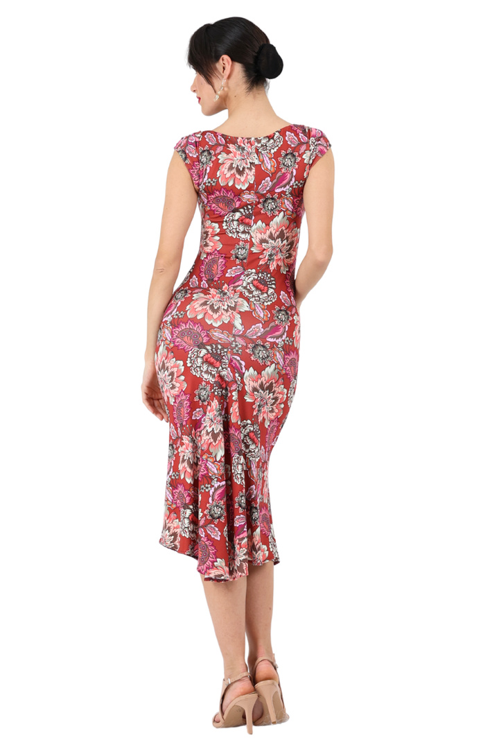 Garden Floral Print Dress With Gatherings