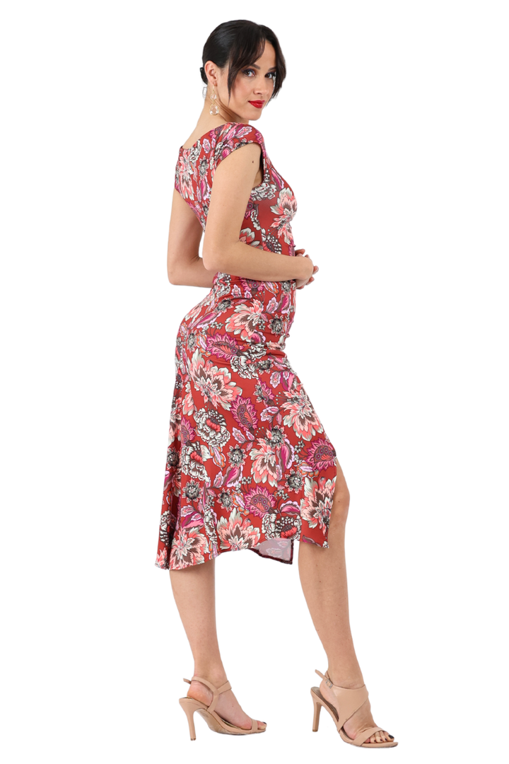 Garden Floral Print Dress With Gatherings
