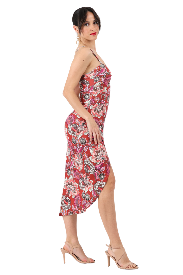 Garden Floral Print Wrap Effect Dress With Twist
