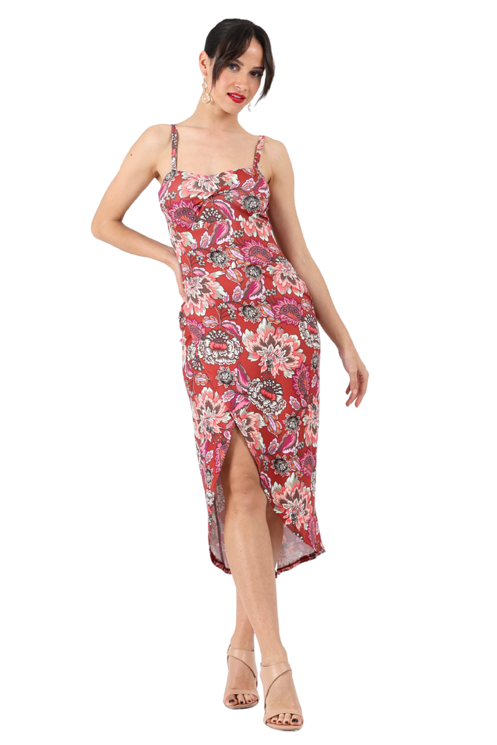 Garden Floral Print Wrap Effect Dress With Twist