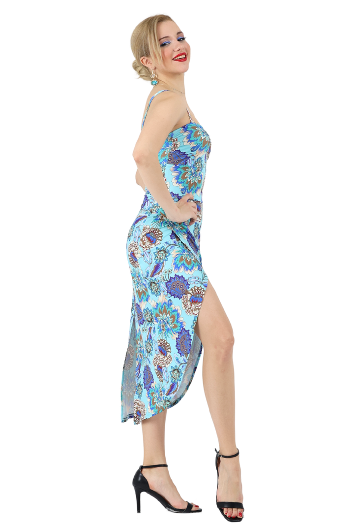 Garden Floral Print Wrap Effect Dress With Twist