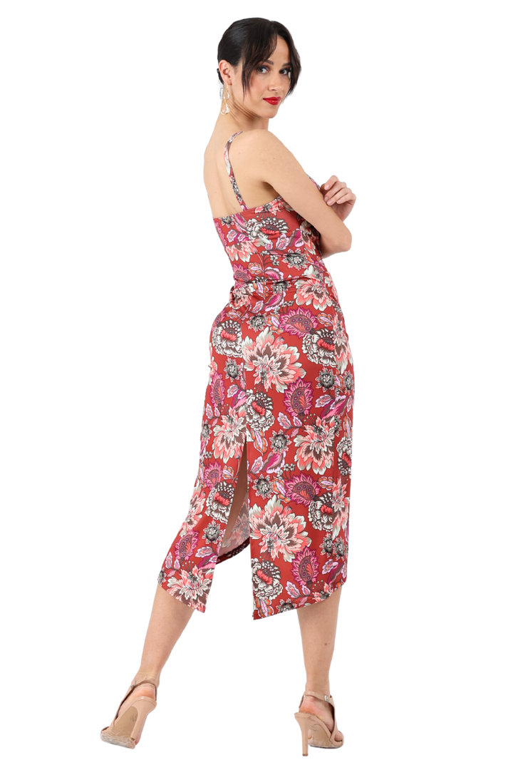 Garden Floral Print Wrap Effect Dress With Twist