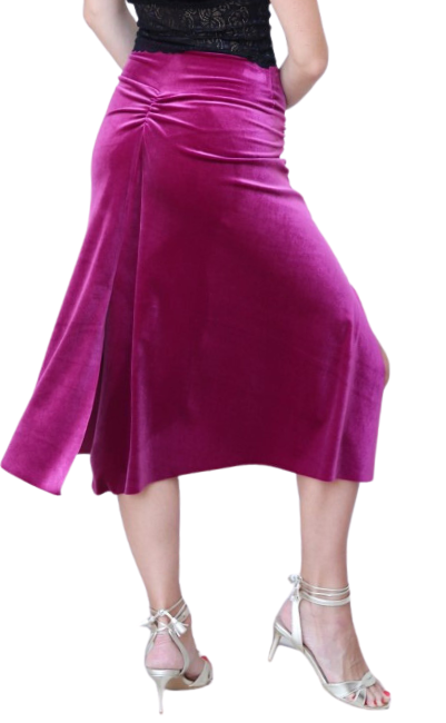 Gathered Velvet Tango Skirt with Slits