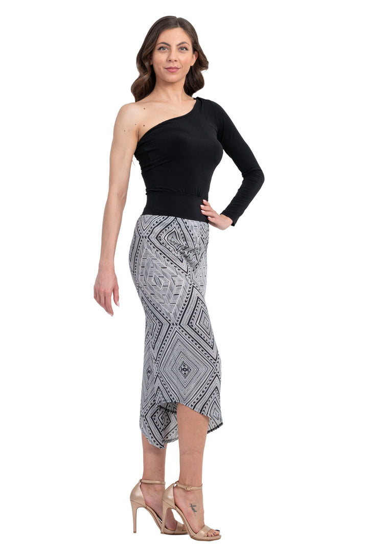 Geometric Print Asymmetric Cropped Pants