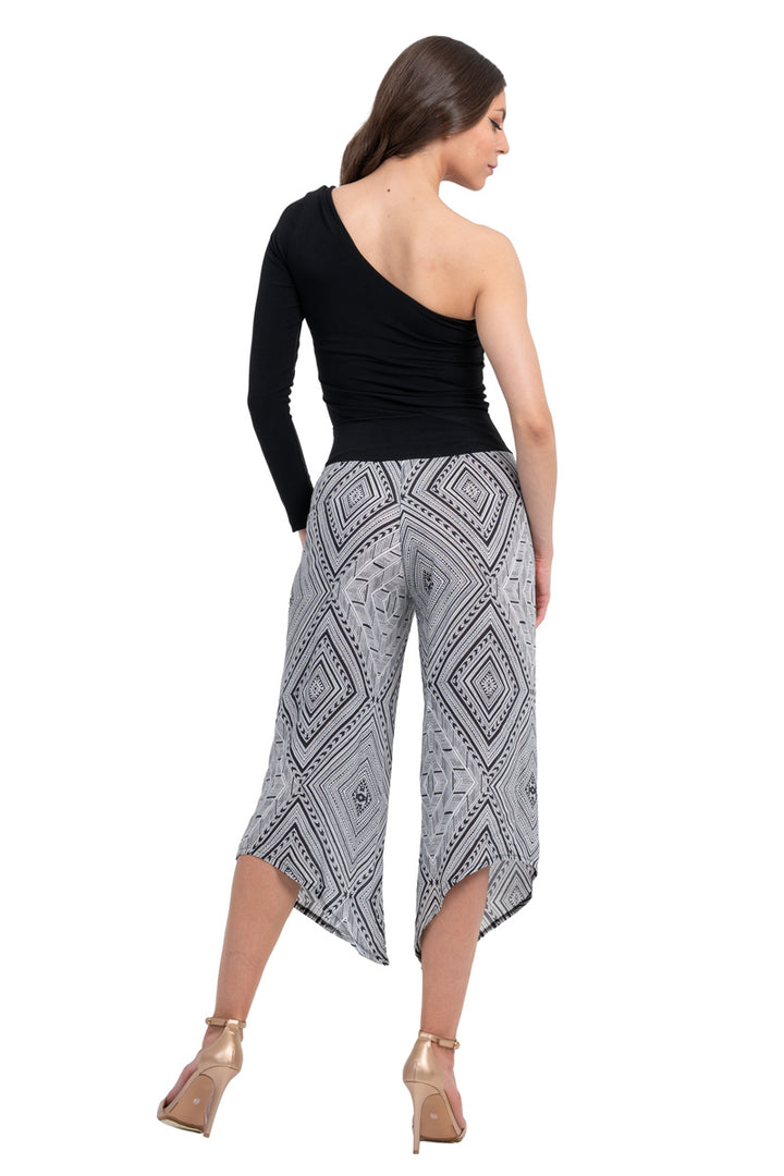 Geometric Print Asymmetric Cropped Pants