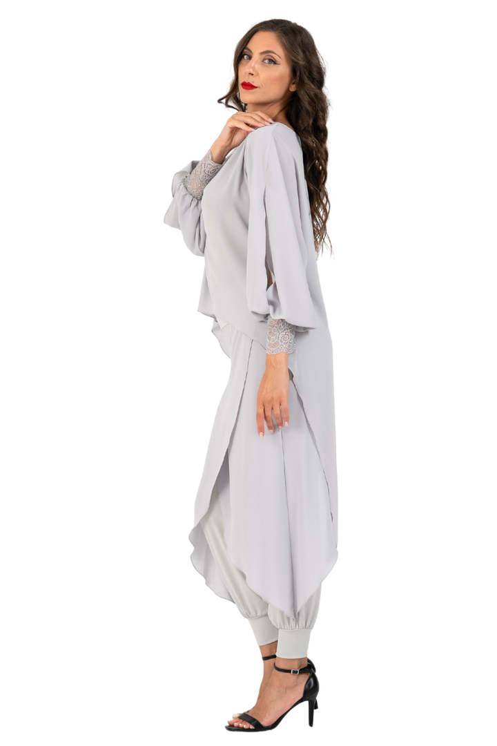 Georgette Long Tail Top With Lace Details