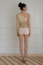 Load image into Gallery viewer, Gold One-Sleeve Lace Bodysuit