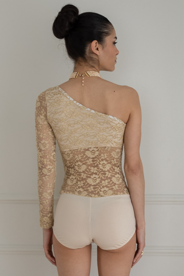 Gold One-Sleeve Lace Bodysuit