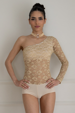 Load image into Gallery viewer, Gold One-Sleeve Lace Bodysuit