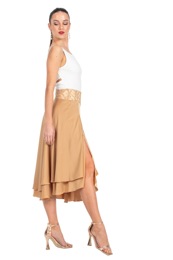 Tan Two-layer Satin Dance Skirt