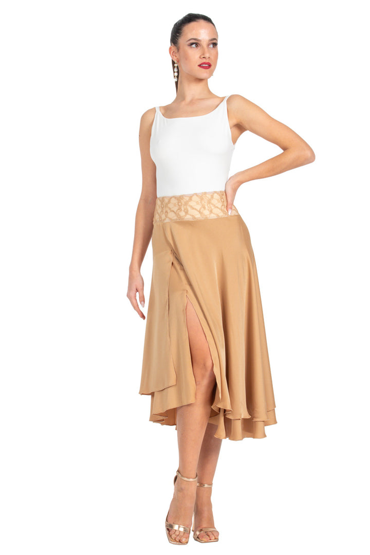 Gold Two-layer Satin Dance Skirt