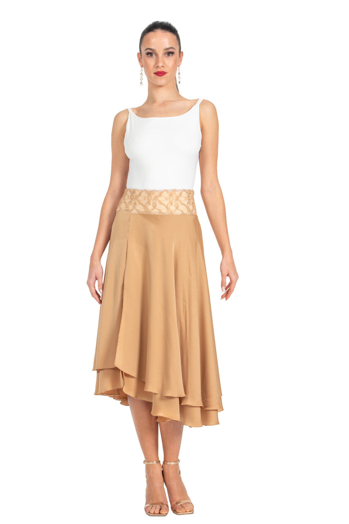 Tan Two-layer Satin Dance Skirt