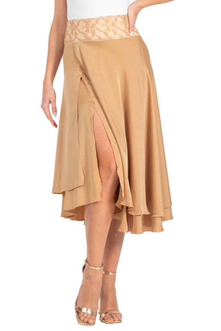 Gold Two-layer Satin Dance Skirt