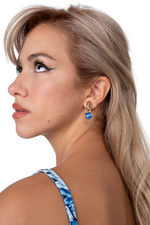 Load image into Gallery viewer, Gold Clip On Hoop Earrings With Charm Blue Moon