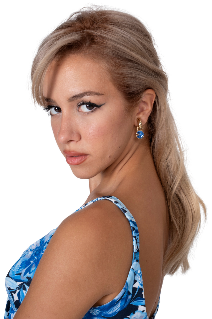 Gold Clip On Hoop Earrings With Charm Blue Moon