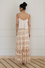 Load image into Gallery viewer, Golden Beige Sparkling Fringe Boho Maxi Skirt