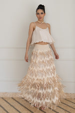 Load image into Gallery viewer, Golden Beige Sparkling Fringe Boho Maxi Skirt