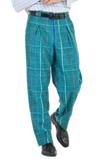 Load image into Gallery viewer, Green Checkered Pants With Front And Back Pleat
