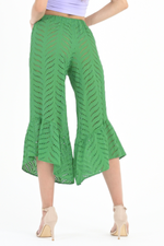 Load image into Gallery viewer, Green Eyelet Embroidery Capri Pants
