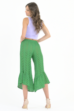 Load image into Gallery viewer, Green Eyelet Embroidery Capri Pants
