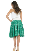 Load image into Gallery viewer, Teal Green Floral Lace Full Swing Midi Skirt
