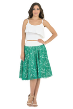 Load image into Gallery viewer, Teal Green Floral Lace Full Swing Midi Skirt
