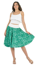 Load image into Gallery viewer, Teal Green Floral Lace Full Swing Midi Skirt
