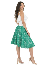 Load image into Gallery viewer, Teal Green Floral Lace Full Swing Midi Skirt
