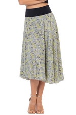 Load image into Gallery viewer, Green Floral Satin Asymmetric Dance Skirt With Slit