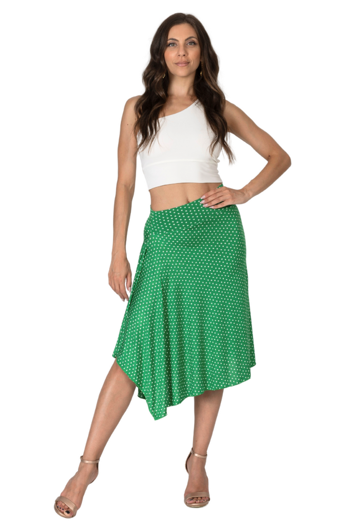 Green Polka Dot Skirt With Side Draping