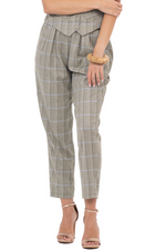 Load image into Gallery viewer, Greige Plaid Women&#39;s Tailored Trousers