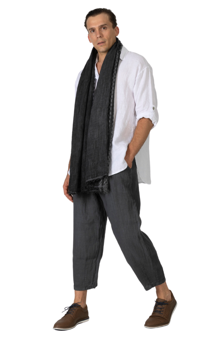 Grey Casual Linen Cropped Pants