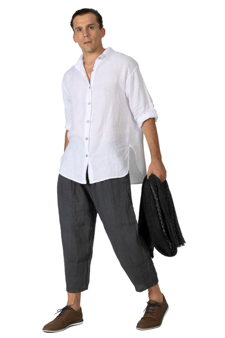 Grey Casual Linen Cropped Pants