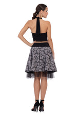 Load image into Gallery viewer, Grey Floral Brocade &amp; Tulle Two-layer Rock &#39;n&#39; Roll Skirt