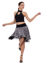 Load image into Gallery viewer, Grey Floral Brocade &amp; Tulle Two-layer Rock &#39;n&#39; Roll Skirt